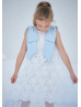 White And Blue Cotton Tulle Flower Girl Dress